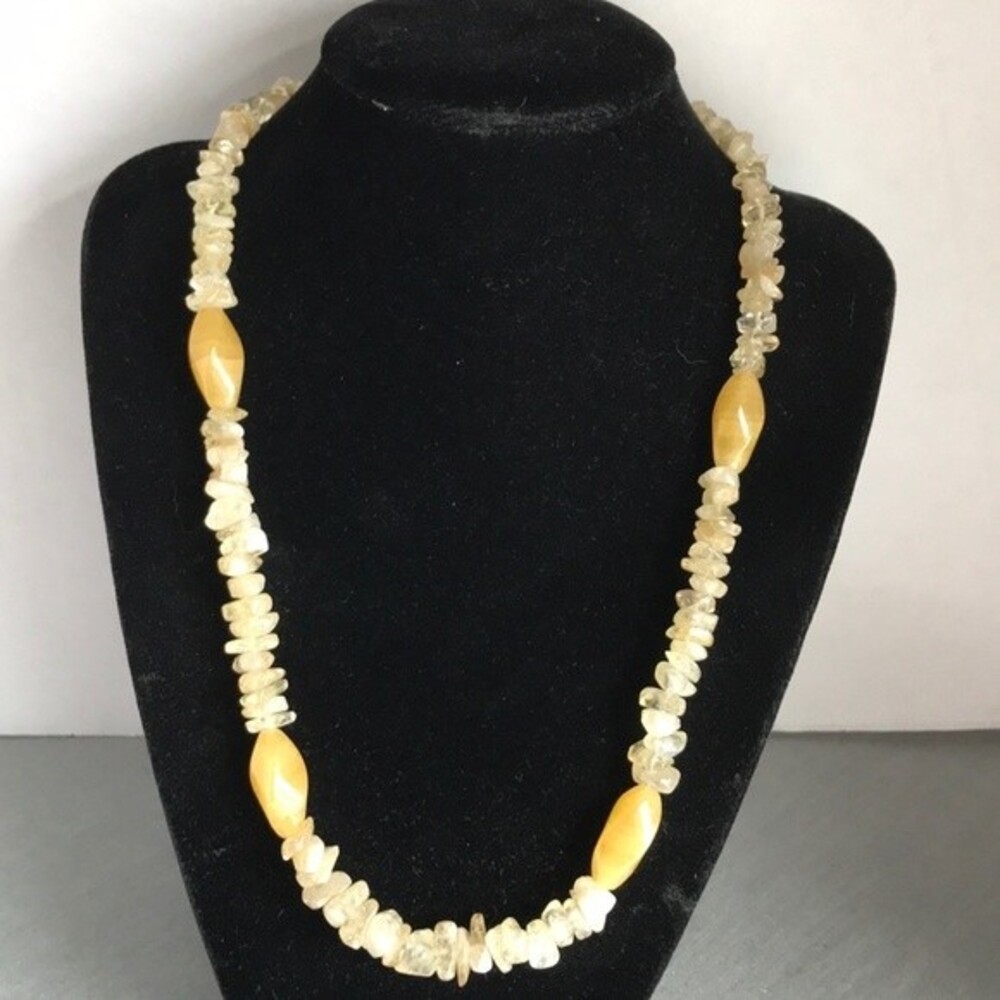 Vintage Handmade Citrine gemstone chips beads sterling silver necklace 20โ